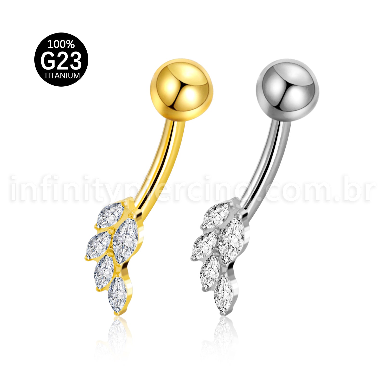 Piercing Banana Titânio Folhas Zircônia Cravejada